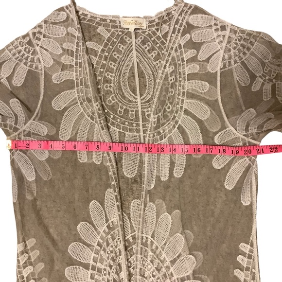 REBELLION CREAM/ WHITE LACE EMBROIDERED COTTON BLEND CARDIGAN/ Size L - Picture 11 of 12